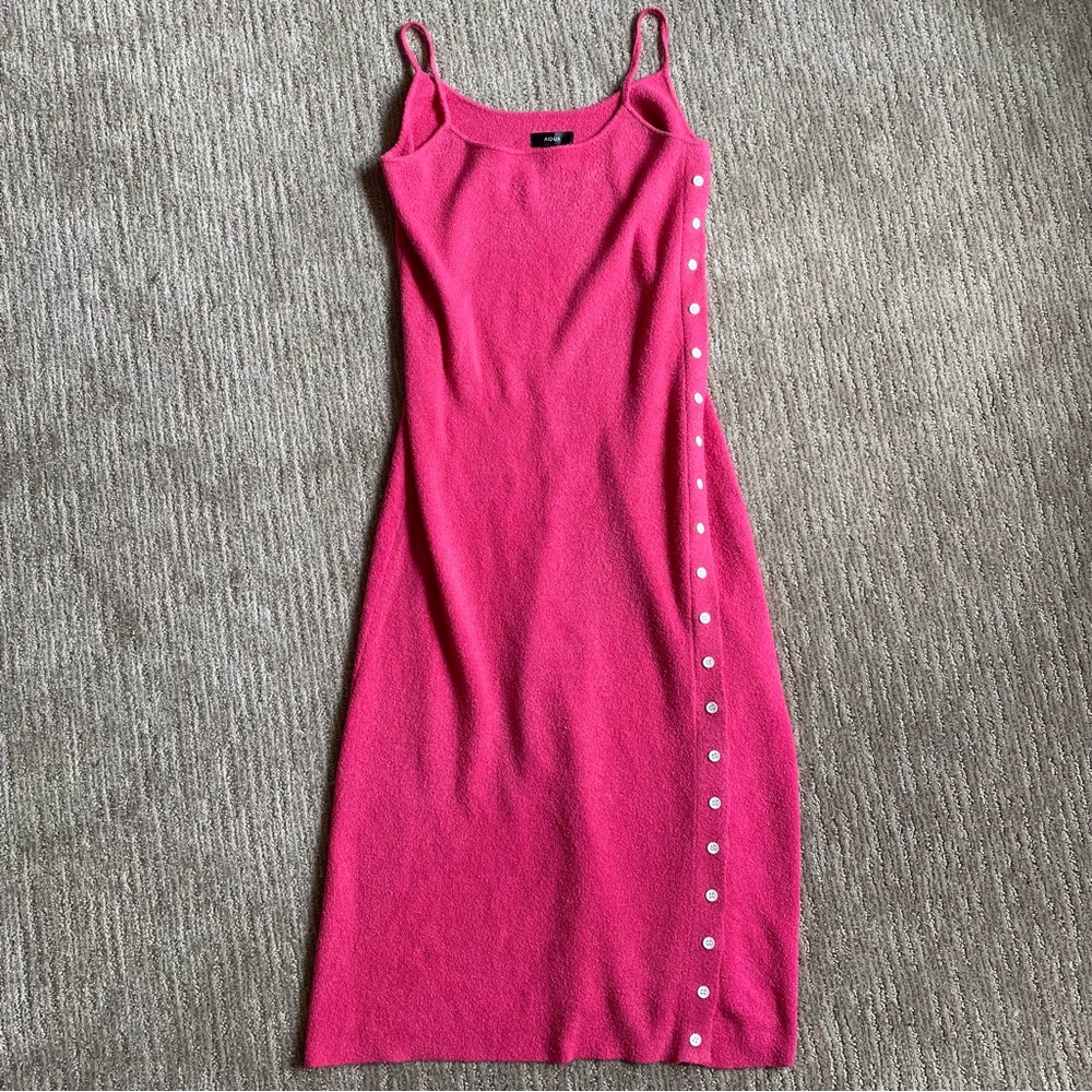 AQUA Pink Terry Cloth Midi/Maxi Spaghetti Strap Dress